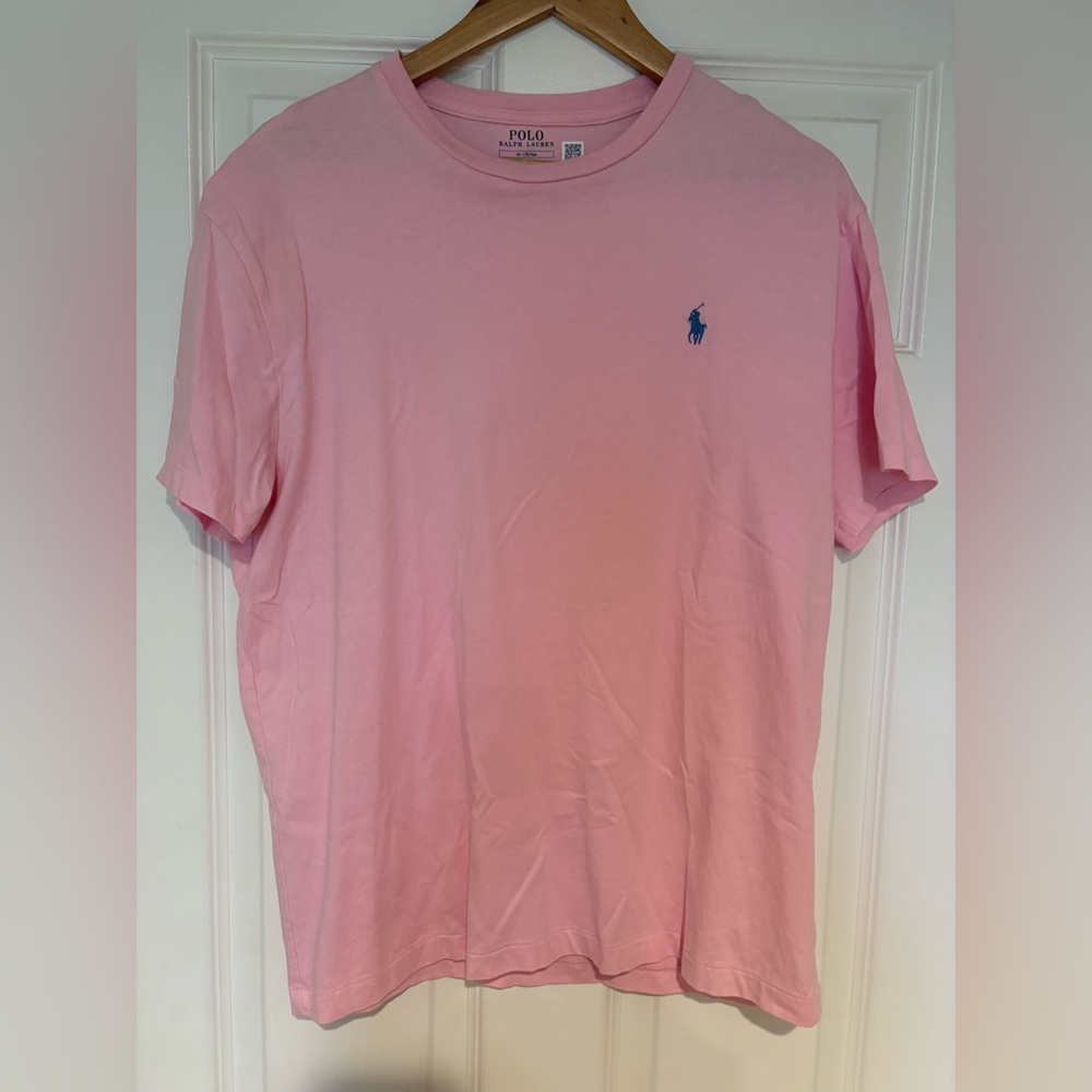 Polo by Ralph Lauren Men's Light Pink Tee with Blue Logo